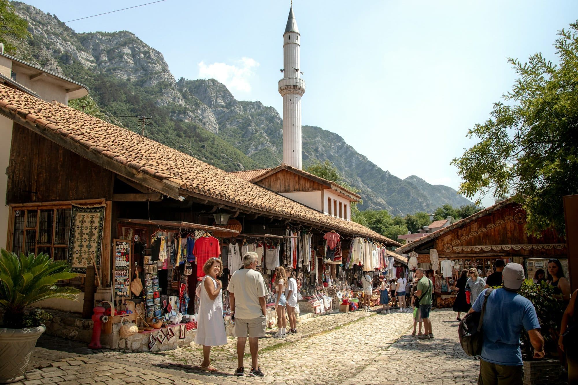 The old bazaar in Krujë, a stone street lined with shops